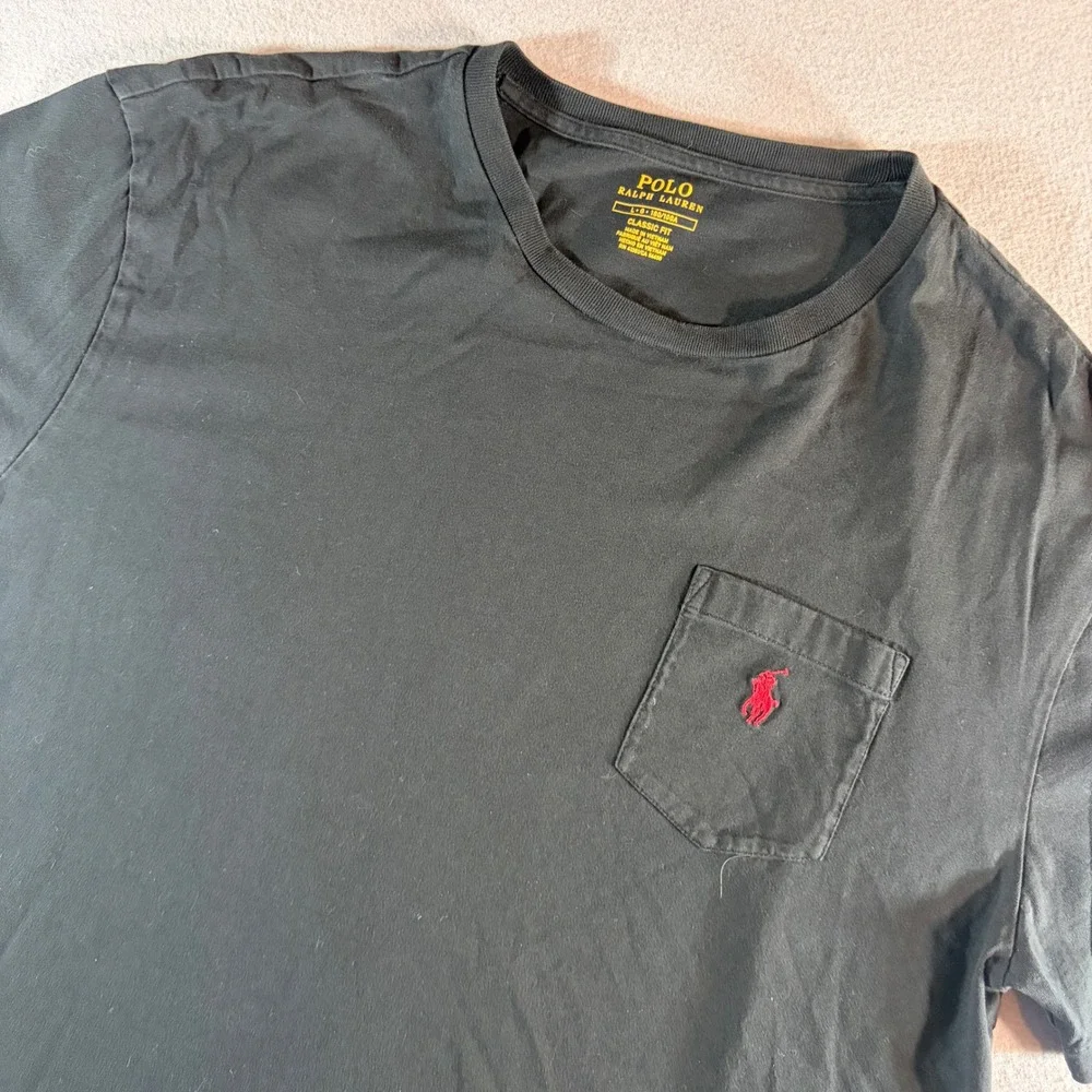 Polo Ralph Lauren Mens Black Classic Fit Pocket T-Shirt Red Pony Logo Large